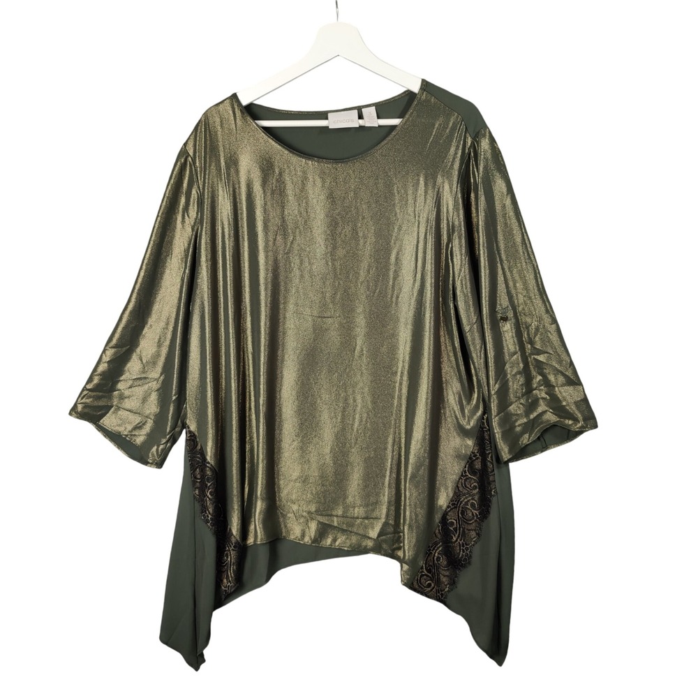 Chicos Forest Fairy Glam‎ Vamp Whimsigoth Lagenlook Metallic Lace Top SZ 3 US XL